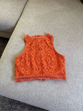 Orange Lace Sleeveless Top